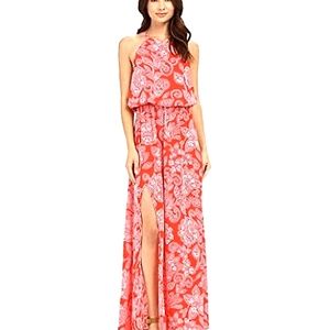 Show Me Your Mumu Heather red and white paisley tie halter maxi dress size small